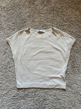 Zara Neutral Cream Short Sleeve Knit cap sleeve  Tee